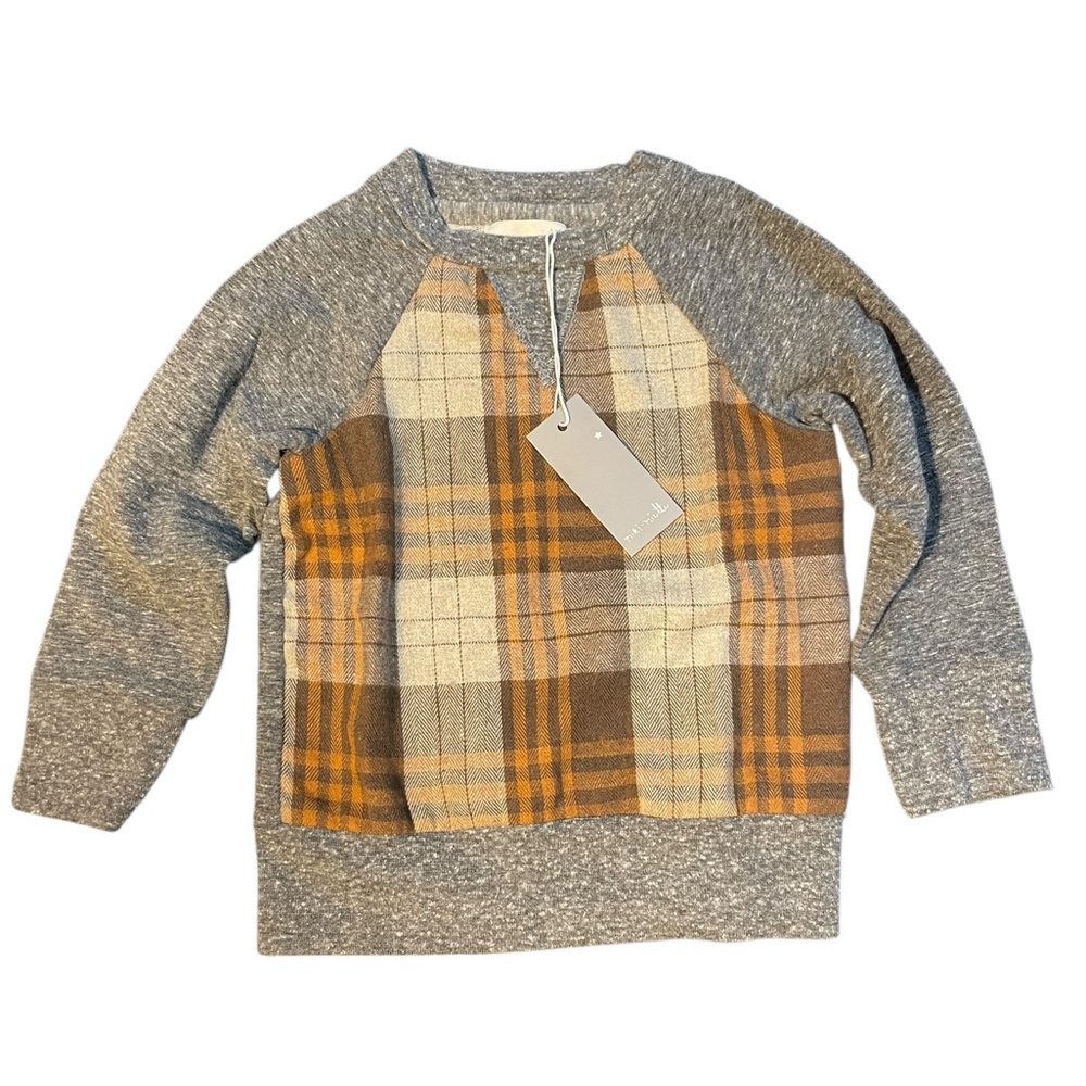 Miki Miette‎ Brown Plaid Boy's Sweatshirt NWT 12M